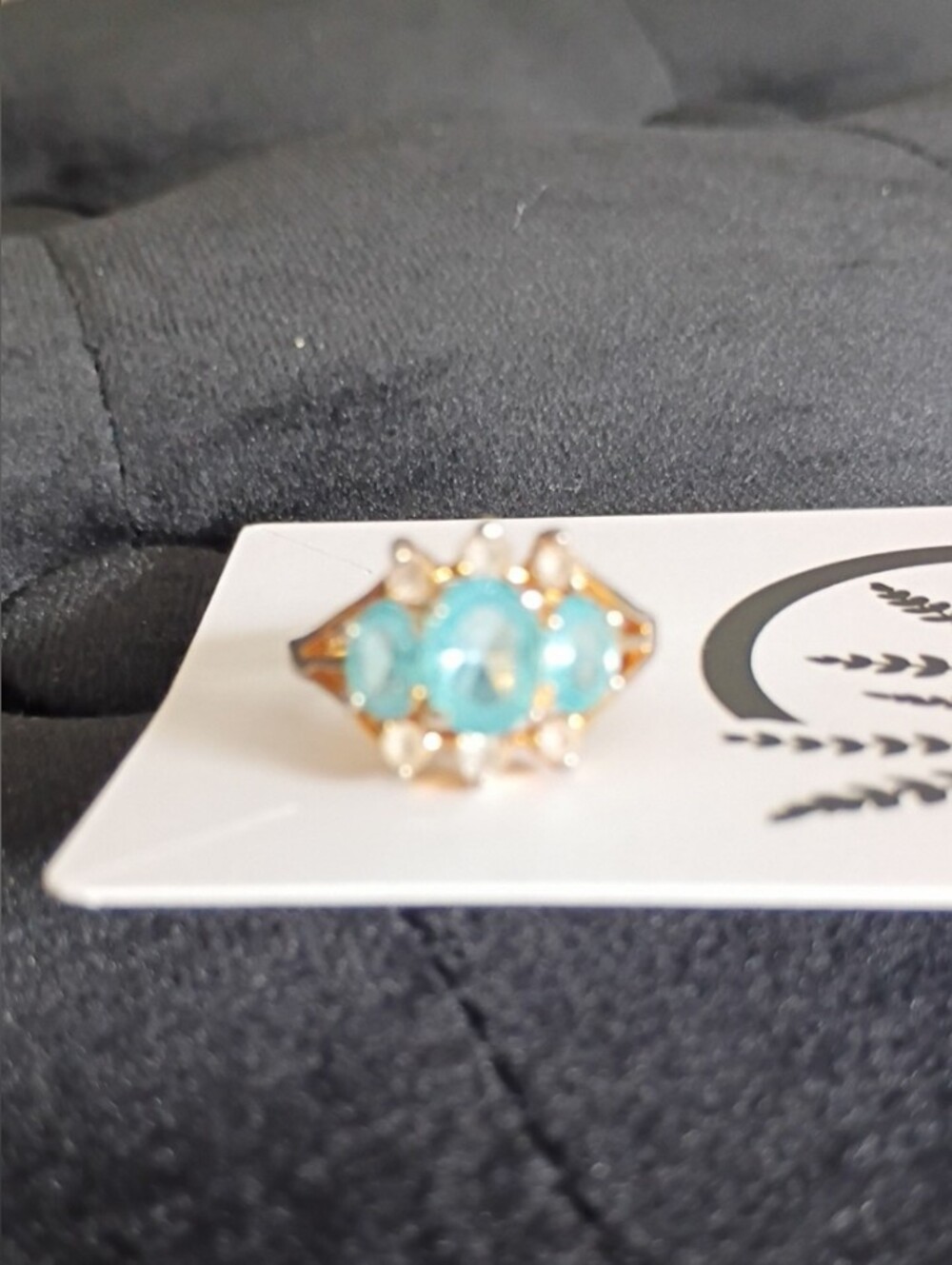 Gold Ring with Blue Gemstones and Accent Crystals Size 7